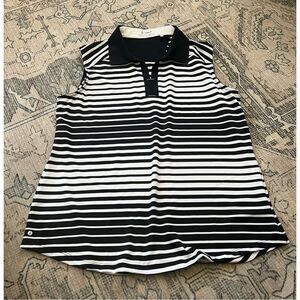 NWT Nancy Lopez golf sleeveless black and white striped shirt